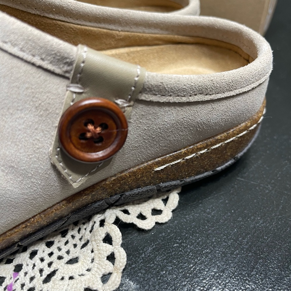 Earth Taupe Slip-On Mules with Button Accent - Picture 4 of 14